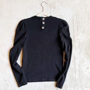 ZARA Shoulder Puff Long Sleeve Jewel Button Black Top Size Small